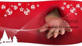  Presentation with snow flakes - PPT theme featuring hand bursting through paper against fir trees with snow flakes background and a red colored foreground