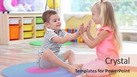  Presentation with children playing - Amazing slide set having hand clap - cute little children playing backdrop and a coral colored foreground