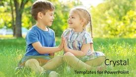  Presentation with children - Beautiful presentation theme featuring hand clap - cute little children sitting backdrop and a yellow colored foreground