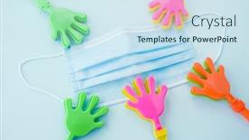  Presentation with medical hand - Audience pleasing PPT theme consisting of hand-clap-toy-plastic-toy backdrop and a sky blue colored foreground