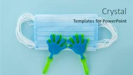  Presentation with medical hand - Amazing PPT theme having hand-clap-toy-plastic-toy backdrop and a light blue colored foreground
