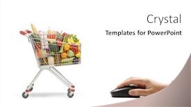  Presentation with groceries cart - Colorful slide set enhanced with hand-clicking-on-a-computer backdrop and a white colored foreground