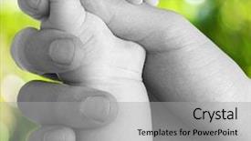  Presentation with black baby - Slide set having hand closeup black and white background and a light gray colored foreground