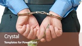  Presentation with crime - Theme with white collar crime businessman with handcuff under arrest background and a coral colored foreground