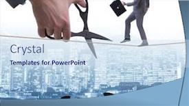  Presentation with risk - Presentation design having hand cutting rope in business risk concept background and a sky blue colored foreground