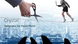  Presentation with risk - Slide set enhanced with hand cutting rope in business risk concept background and a sky blue colored foreground