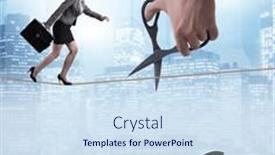  Presentation with risk - PPT theme having hand-cutting-rope-in-business background and a sky blue colored foreground