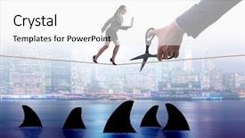  Presentation with operational risk management - Colorful presentation design enhanced with hand cutting rope in business backdrop and a white colored foreground