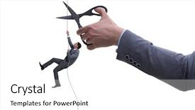  Presentation with risk - PPT theme featuring hand cutting rope in business background and a white colored foreground