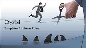  Presentation with risk - Slides featuring hand cutting rope in business background and a light blue colored foreground