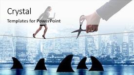  Presentation with risk - Presentation theme having hand cutting rope in business background and a white colored foreground