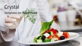  Presentation with food service - Beautiful PPT theme featuring hand decorating prepared salad food backdrop and a light gray colored foreground