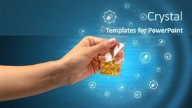  Presentation with plastic bag - Presentation theme consisting of hand delivers colorful pills in small plastic bag with medicine concept background and a ocean colored foreground