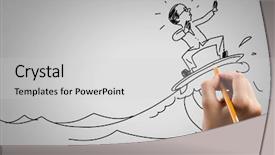  Presentation with hand holding pencil - Slide set consisting of hand draw pencil caricature background and a light gray colored foreground