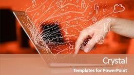  Presentation with notebook - PPT layouts consisting of hand drawing - man pressing notebook laptop computer background and a coral colored foreground