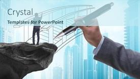  Presentation with bridge - Slide set enhanced with hand-drawing-bridge-in-business background and a cool aqua colored foreground