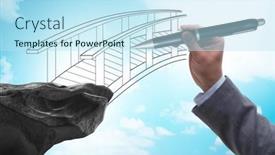  Presentation with bridge - Presentation having hand-drawing-bridge-in-business background and a sky blue colored foreground