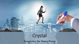  Presentation with bridge - PPT theme consisting of hand drawing bridge under businesswoman background and a  colored foreground