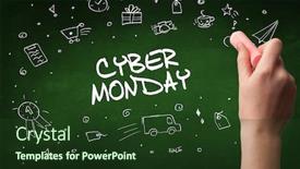  Presentation with cyber - Cool new slides with hand-drawing-cyber-monday-inscription backdrop and a tawny brown colored foreground