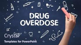  Presentation with drug overdose concept - Presentation theme having hand-drawing-drug-overdose-inscription background and a ocean colored foreground