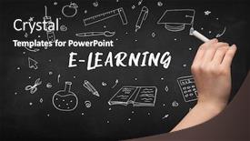  Presentation with learning - Amazing presentation theme having hand-drawing-e-learning-inscription backdrop and a dark gray colored foreground