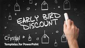  Presentation with early bird - Cool new PPT theme with hand-drawing-early-bird-discount backdrop and a dark gray colored foreground