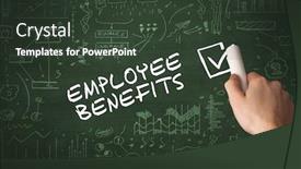  Presentation with employee benefits - Beautiful slides featuring hand-drawing-employee-benefits-inscription backdrop and a dark gray colored foreground