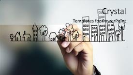  Presentation with hand drawn brush stroke design - PPT theme consisting of hand drawing house background and a sky blue colored foreground