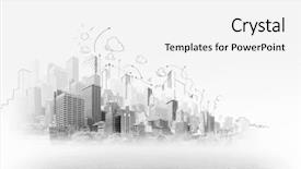  Presentation with urban - Audience pleasing PPT theme consisting of hand drawing of urban scene backdrop and a white colored foreground