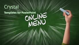  Presentation with online shopping - Cool new PPT theme with hand-drawing-online-menu-inscription backdrop and a tawny brown colored foreground