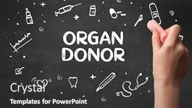  Presentation with medical hand - Amazing PPT layouts having hand-drawing-organ-donor-inscription backdrop and a dark gray colored foreground