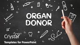  Presentation with medical hand - Theme with hand-drawing-organ-donor-inscription background and a dark gray colored foreground