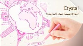  Presentation with cities - Slide set with hand drawing vacation trip around the globe with landmarks and major cities background and a cream colored foreground