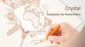  Presentation with cities - Theme consisting of hand drawing vacation trip around the globe with landmarks and major cities background and a cream colored foreground