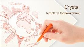  Presentation with cities - Slides enhanced with hand drawing vacation trip around the globe with landmarks and major cities background and a sky blue colored foreground