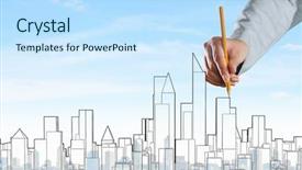  Presentation with construction sketch - PPT theme consisting of hand drawing with marker sketches background and a sky blue colored foreground