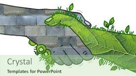  Presentation with green nature - Theme with hand-drawn-built-wall background and a mint green colored foreground