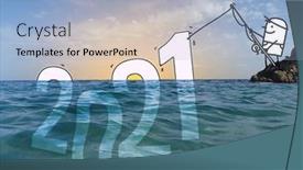  Presentation with ocean cartoon - Slide deck with hand-drawn-cartoon-man-fishing background and a light blue colored foreground