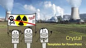  Presentation with nuclear power - Beautiful slide set featuring hand-drawn-cartoon-protesting-people backdrop and a tawny brown colored foreground
