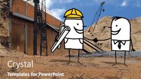  Presentation with foreman - PPT theme having hand-drawn-cartoon-smiling-foreman background and a coral colored foreground