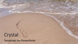  Presentation with sand heart - Slides with hand-drawn heart on the sand beach with the coming wave background and a coral colored foreground