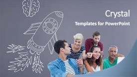  Presentation with brain - Presentation theme consisting of hand-drawn rocket and brain background and a gray colored foreground