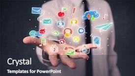  Presentation with social media - Colorful presentation design enhanced with hand-drawn social media icon backdrop and a wine colored foreground