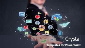  Presentation with knowledge sharing innovation social media - PPT theme consisting of hand-drawn social media icon background and a  colored foreground