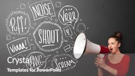  Presentation with bubbles feedback survey words speech - Cool new presentation theme with hand drawn speech bubbles backdrop and a gray colored foreground