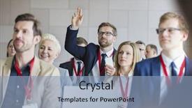  Presentation with personal branding seminar - Theme consisting of hand during seminar at convention background and a light blue colored foreground