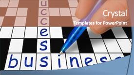  Presentation with game crossword puzzle - Beautiful PPT theme featuring hand filling in crossword - business backdrop and a coral colored foreground