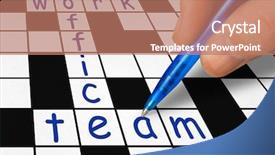  Presentation with team work - Theme consisting of hand filling in crossword - work background and a coral colored foreground