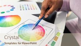  Presentation with graphic - Theme having hand-from-graphic-designer background and a soft green colored foreground