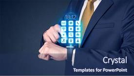  Presentation with paint application - Amazing theme having hand function - businessman wearing smartwatch with application backdrop and a ocean colored foreground
